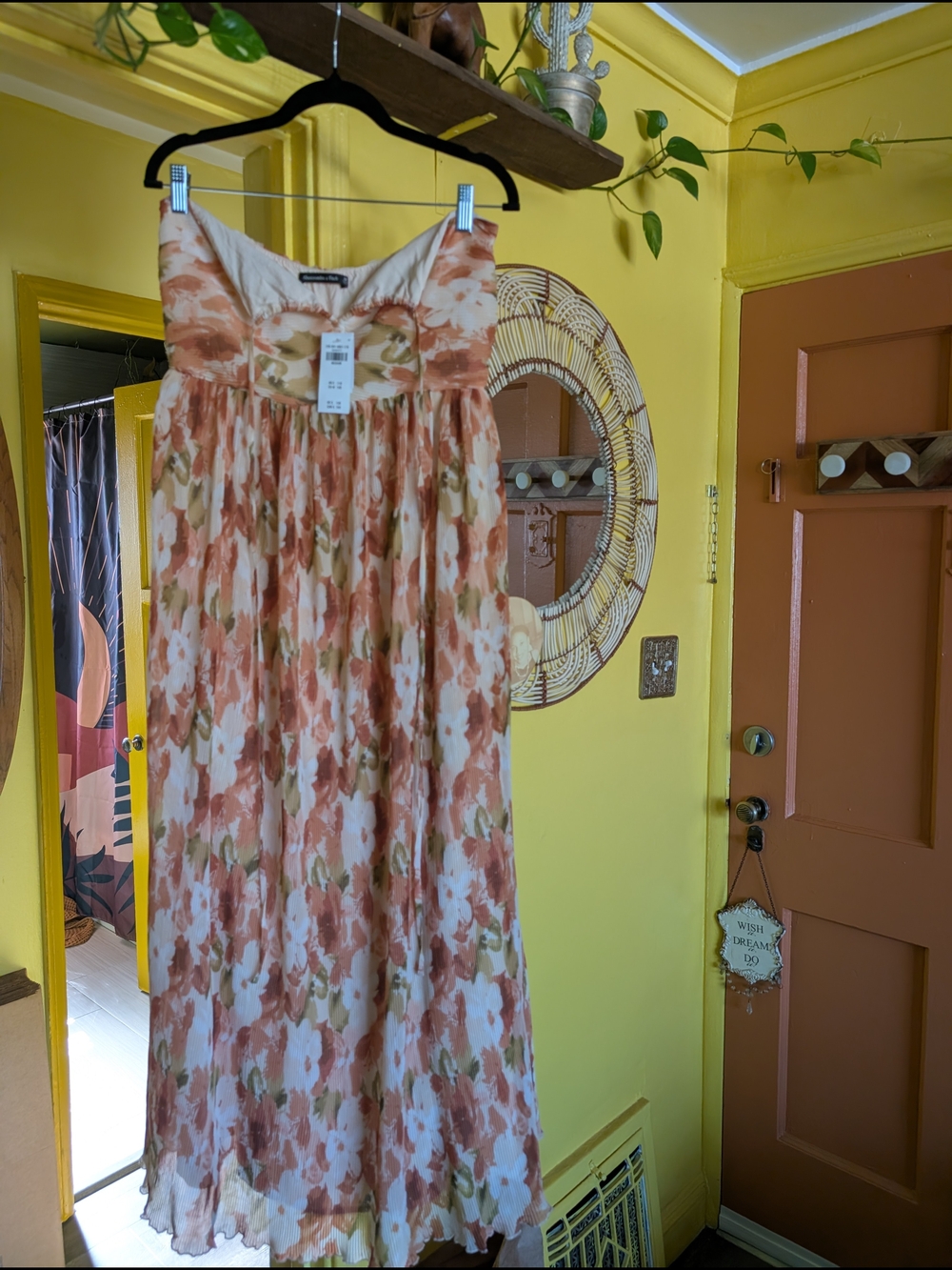 Abercrombie & Fitch Peach Floral Strapless Maxi Dress